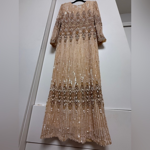 Mac Duggal 5576 Peach Embellished Long Sleeve High Neck Column Dress Size 10 - Picture 9 of 17